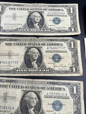 Lot of 10 VERY CIRC 1957 1935 $1 Dollar Silver Certificate Blue Seal Notes #49
