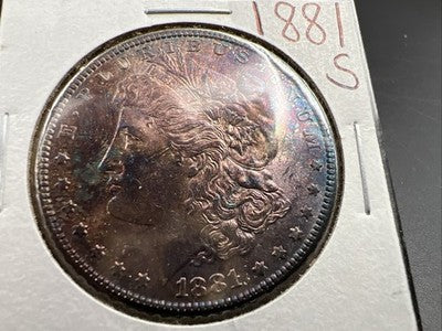 1881 S $1 Morgan Silver Dollar Coin BU Unc Nice Obverse Toning Toner