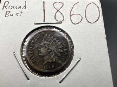 1860 1c Indian Cent Penny Coin Fine Details ED Round Bust
