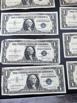 Lot of 10 VERY CIRC 1957 1935 $1 Dollar Silver Certificate Blue Seal Notes #96
