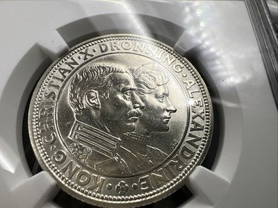1923 Denmark 2 Kroner Silver Coin NGC UNC Details Cleaned