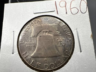 1960 P Franklin Half Dollar Silver Coin Choice BU UNC Neat Toning Reverse #B