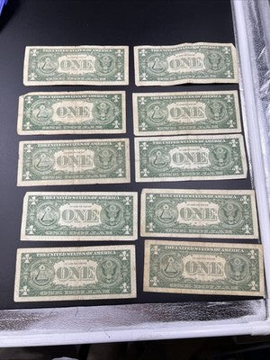 Lot of 10 VERY CIRC 1957 1935 $1 Dollar Silver Certificate Blue Seal Notes #49