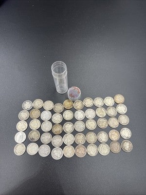 50 Coin Barber 90% Silver Dime Roll VG Very Good Circ Conditions SK#a