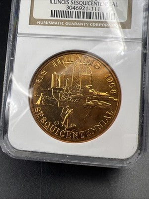1968 Illinois Sesquicentennial Bronze Medal NGC CH BU MS64