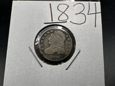 1834 10C Capped Bust Dime Average VG Very Good Details Rim Damage