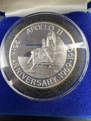 1993 Apollo 11 Anniversary Turks & Caicos 20 Crowns Coin 1 OZ .999 Silver in box