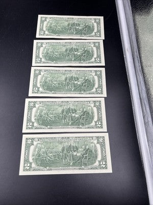 5 Consecutive 2013 $2 FRN Federal Reserve Notes UNC Uncirculated #80