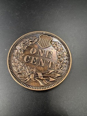 Large 3 Inch Novelty Pewter Coin/Coaster/Paperweight 1877 Indian Cent