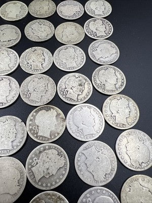 Barber Quarters 90% Silver Coin Quarter Roll $10 Face Value 40 Coins AG/G SKU#4X