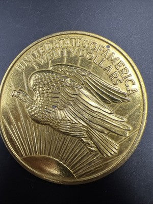 Large 3 Inch Novelty Pewter Coin/Coaster/Paperweight St Gaudens Eagle Coin