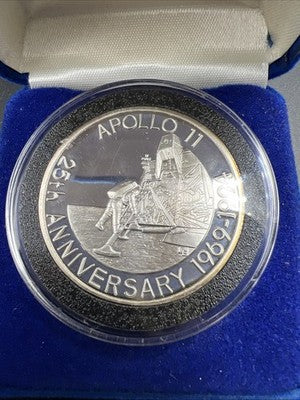 1993 Apollo 11 Anniversary Turks & Caicos 20 Crowns Coin 1 OZ .999 Silver in box