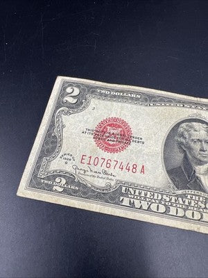 1928 G $2 Two Dollar Legal Tender United States Red Seal Note G / VG Circ #448