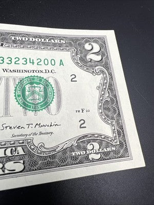 2017 A $2 Two Dollar Federal Reserve Note UNC Neat Serial #200