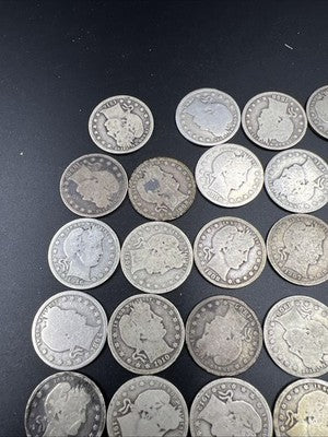 Barber Quarters 90% Silver Coin Quarter Roll $10 Face Value 40 Coins G-VG SKU#G
