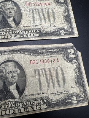 Lot of 5 1928 $2 USN United States Note Red Seal Bills Cull very Circ #72