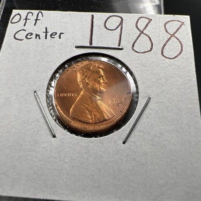 1988 1c Lincoln Memorial Cent Penny Broadstrike 5% Off Center BU UNC SKU#AM