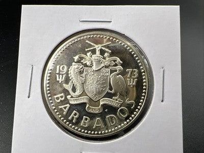 1973 Barbados Proof 5 Five Dollars Silver Coin - Shell Fountain in Bridgetown