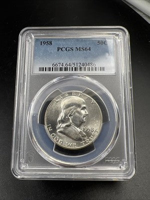 1958 P 50c Franklin Silver Half Dollar Coin PCGS MS64 CH BU Certified #86