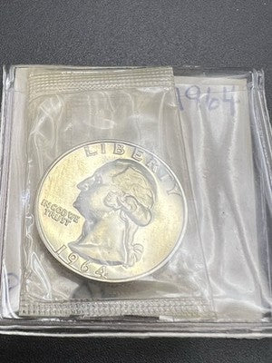 1964 P 25c Washington 90% Silver Quarter Coin Gem Proof Cameo in Mint Cello