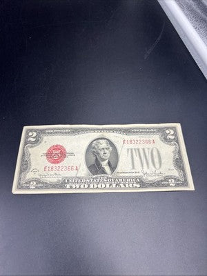 1928 G $2 Two Dollar Legal Tender US Red Seal Note VF Repeat Serial # 18322366