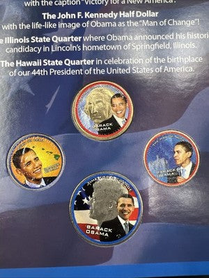 Lot of 16 Barack Obama Colorized US UNC Coins in Boxes Display Folders