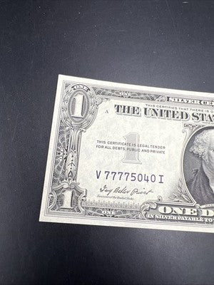 1935 F Lucky #77775040 Repeat Serial Number Silver Certificate $1 Bill XF EF