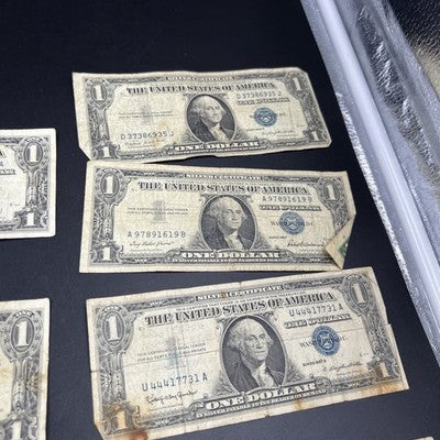 Lot of 7 1935 1957 $1 One Dollar Blue Seal Silver Certificates Very Circulated 7