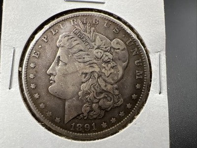 1891 P $1 Morgan Silver Dollar Coin VF Very Fine Circ SK#a