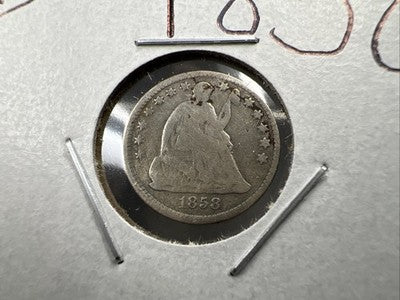 1858 5c Seated Liberty Silver Half Dime Fine Details