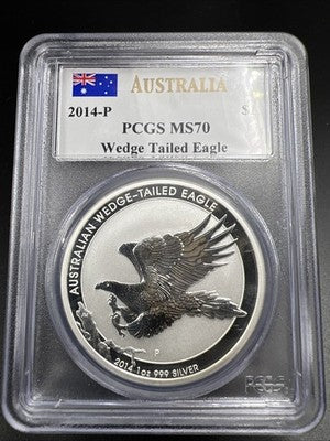 2014 P Wedge Tailed Eagle Australia 1 Oz Silver MS70 PCGS #305 Some Toning