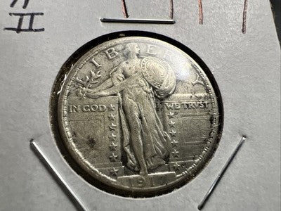 1917 P T2 Standing Liberty Quarter Coin Type 2 Variety XF EF Details Cleaned