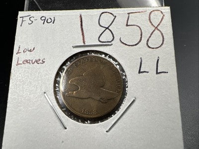 1858 1c Flying Eagle Cent Coin Low Leaves FS-901 Variety AG About Good Circ