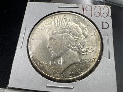 1922 D $1 Peace Silver Dollar Coin UNC Uncirculated Some Toning