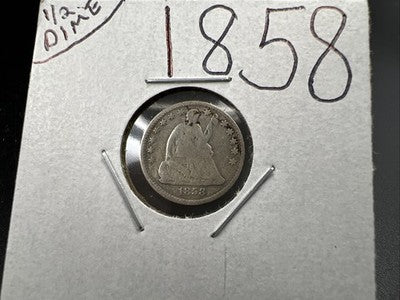 1858 5c Seated Liberty Silver Half Dime Fine Details