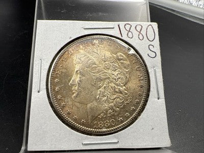 1880 S $1 Morgan Silver Dollar Coin BU Unc Nice Amber Toning Toner