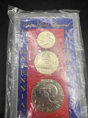 4 Coin Copper Nickel Bicentennial Proof Set 1976 25c 50c $1 & Colorized QTR #B