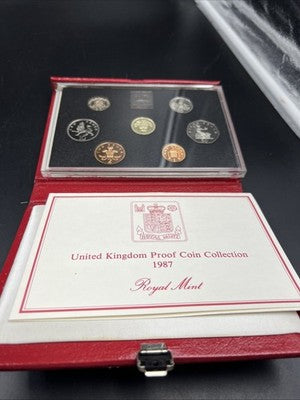 1987 UK United Kingdom Proof Set Red Leather Box COA #a