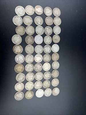 50 Coin Barber 90% Silver Dime Roll G-VG Good Circ Conditions SK#g