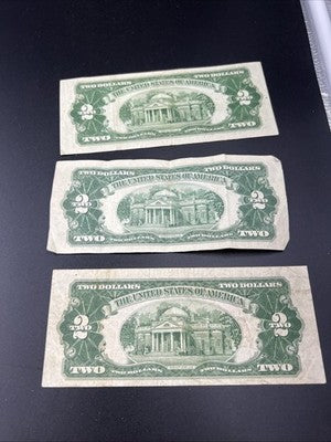 3 Note Lot 1953 $2 Red Seal USN Note Lot Interesting Bills VG / Fine #733