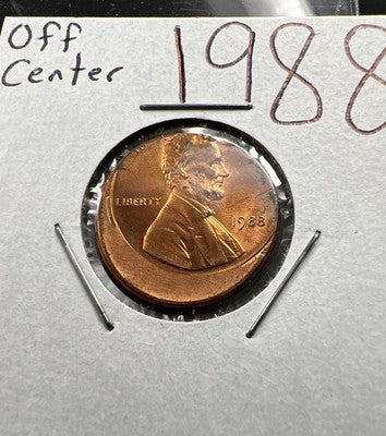 1988 1c Lincoln Memorial Cent Penny 25% Off Center BU UNC SKU#AQ