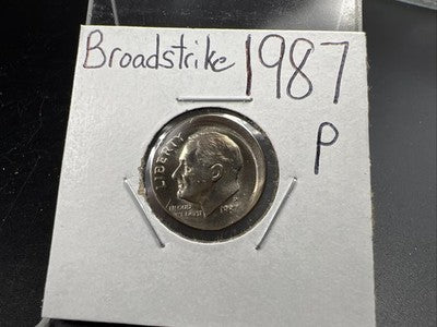 Large Broadstrike 1987 P 10c Roosevelt Dime Error Coin CH BU UNC