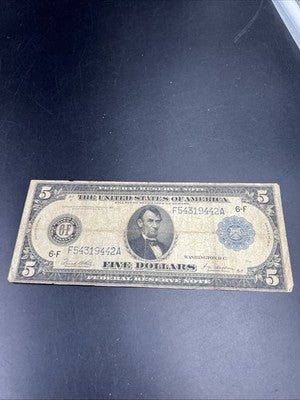 1914 $5 Five Dollars Federal Reserve Note Atlanta White Mellon FR-867 Very Circ