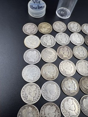 Barber Quarters 90% Silver Coin Quarter Roll $10 Face Value 40 Coins VG SKU#1A