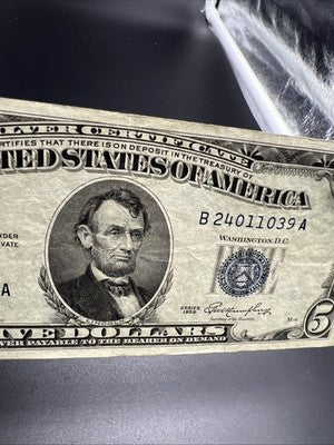 1953 $5 Five Dollar US Silver Certificate Fine Circ #039