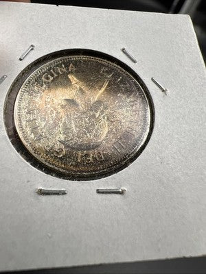 1964 Canada 25 Cents Silver Coin Nice Toning Toner Uncirculated