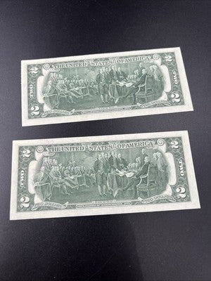 2 Consecutive 1976 $2 Bicentennial Federal Reserve Notes Postal Stamp Augusta GA