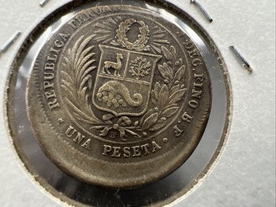 1880 Peru Pesata Off Center Error Coin VF Very Fine