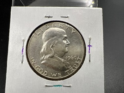 1960 P Franklin Half Dollar Silver Coin Choice BU UNC Neat Toning Reverse #C