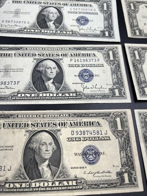 Lot of 6 1935 $1 One Dollar US Silver Certificates VF Very Fine #581